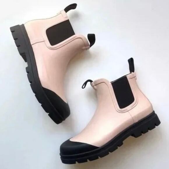 Everlane The Rain Boot Pink Black Chunky Chelsea Waterproof Ankle Rain Boots - Picture 6 of 16